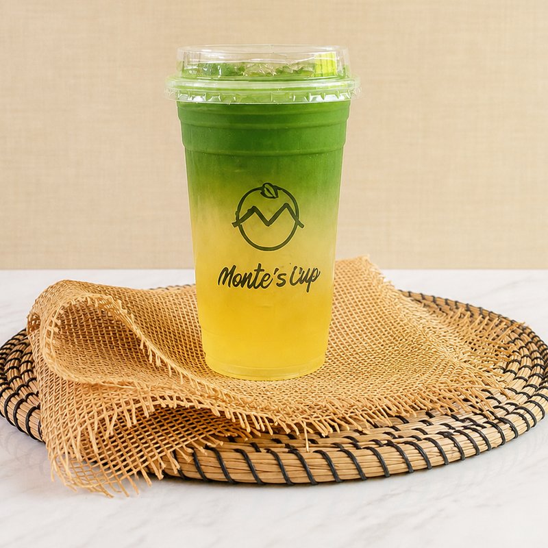 Fresh Lemon Matcha มัทฉะไล่ชั้นลงน้ำเลมอน ในแก้ว Monte’s Cup